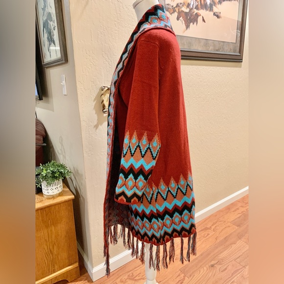 Aztec Boho Cardigan burgandy and turquoise - Picture 3 of 6